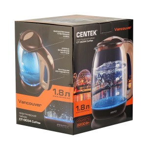 Чайник Centek CT-0034  стекло 1,8л, 2200Вт